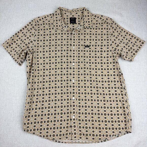 RVCA Shirt Mens Large Black Brown Floral Regular Fit Short Sleeve Button Down LG - Picture 8 of 16